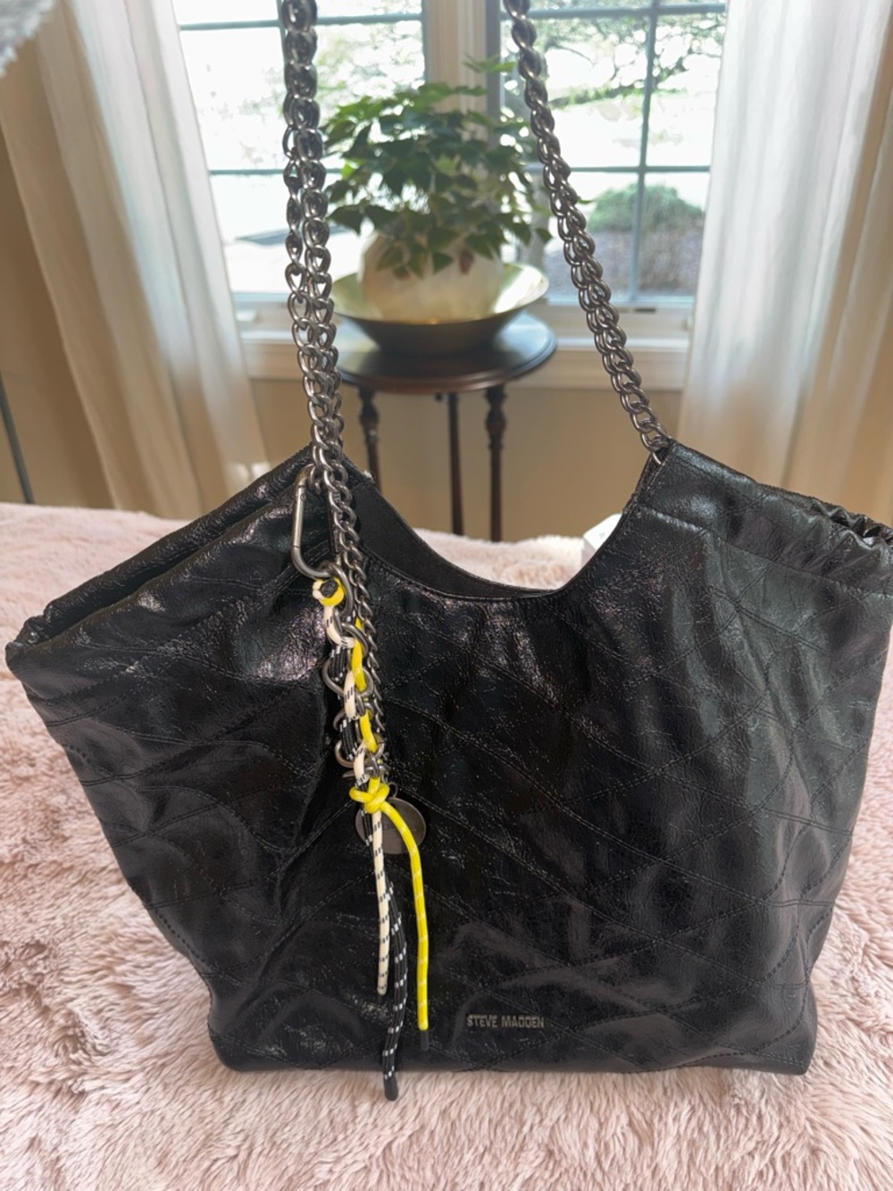 Steve Madden Crushed Leather-like Shoulder Tote with Removable Pouch - Picture 6 of 9